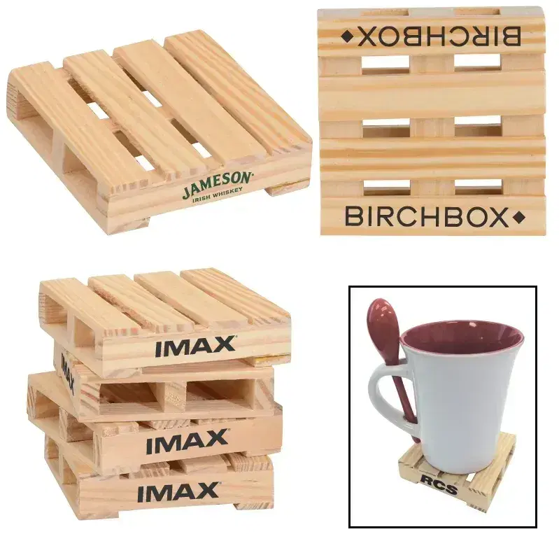 Promotional Square Mini Pallet Wood Coaster - 3"