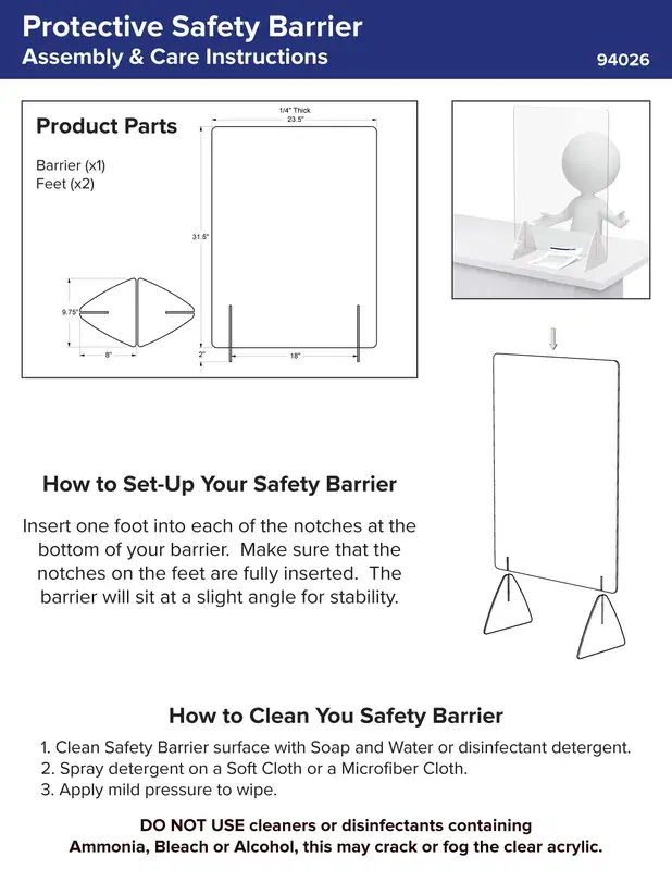 ¼" Distancing Barrier With Acrylic Legs