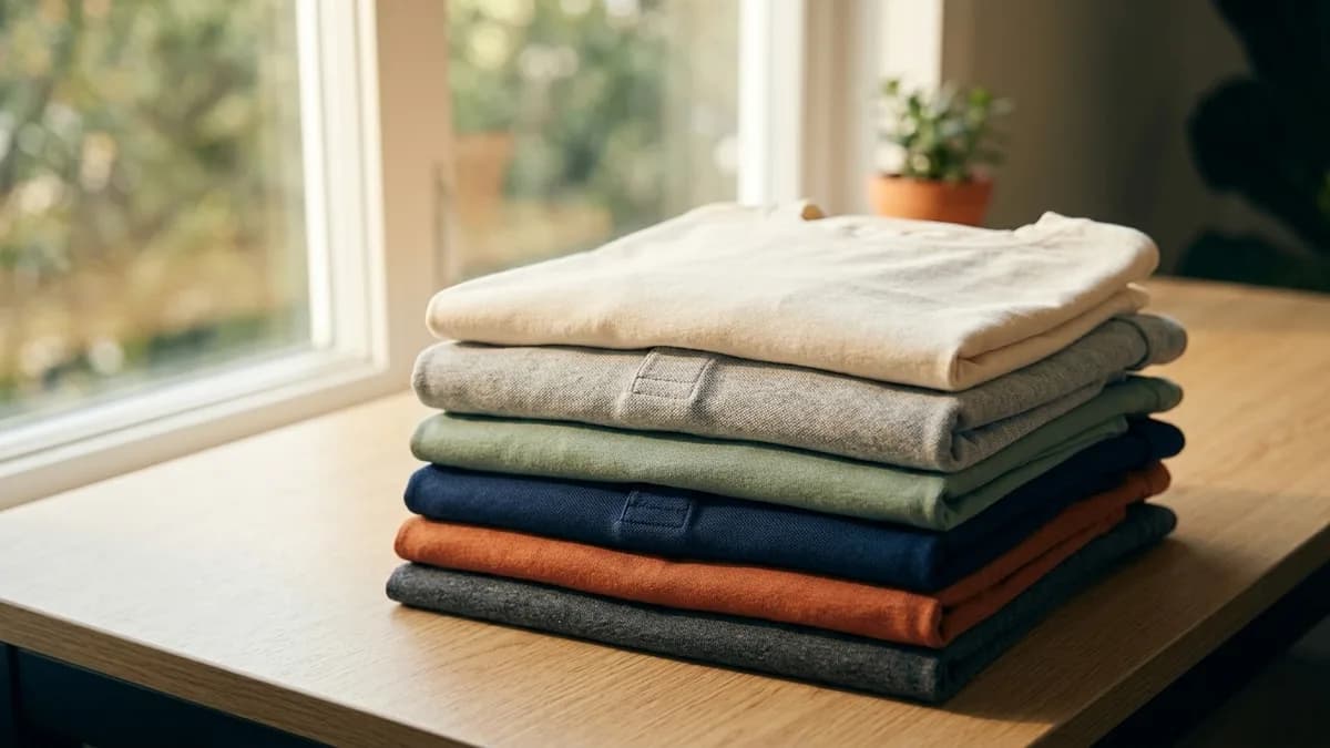 Flat-lay of several custom-printed t-shirts in different colors and designs